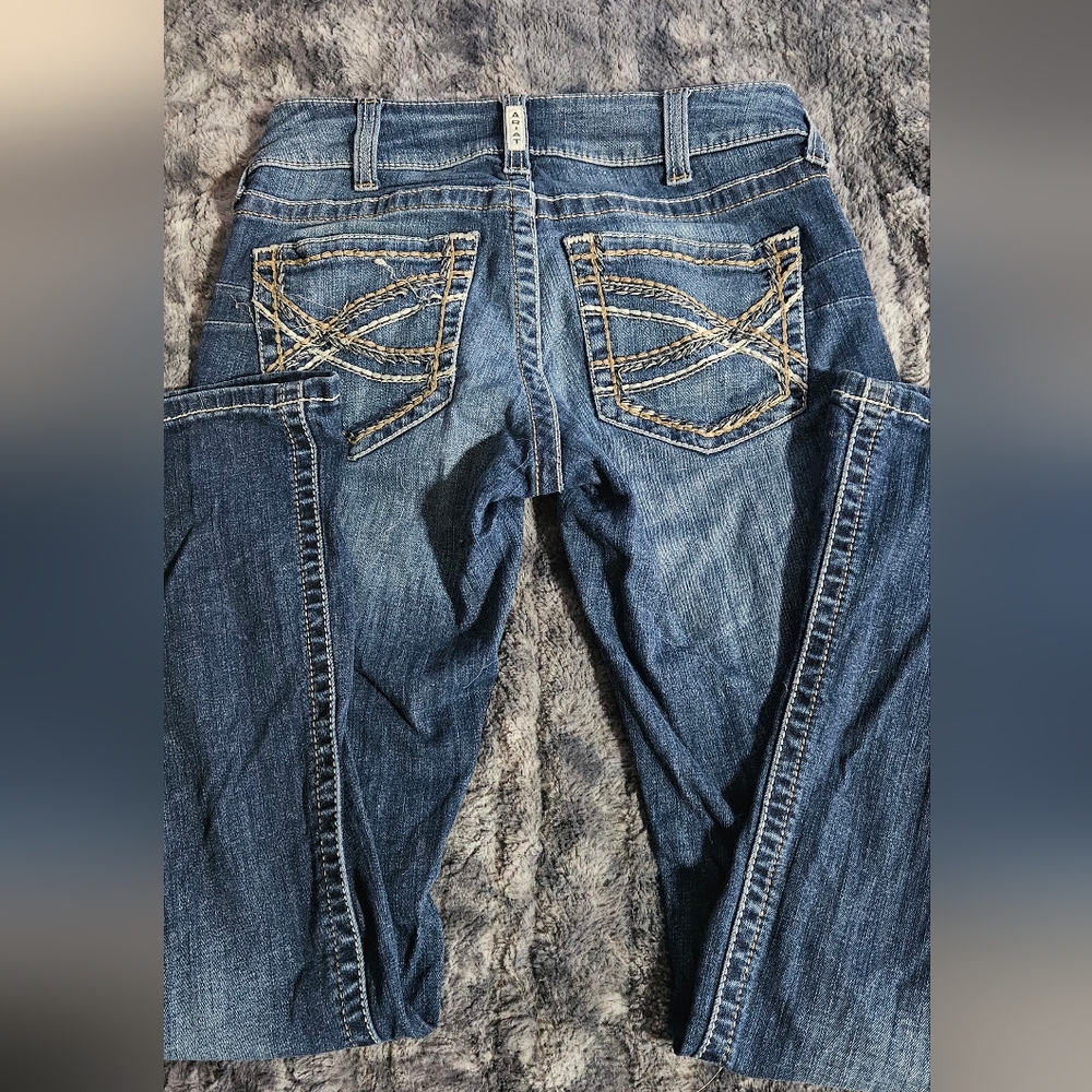 Ariat Women's Boot Cut Jeans - Blue with Tan Stitching